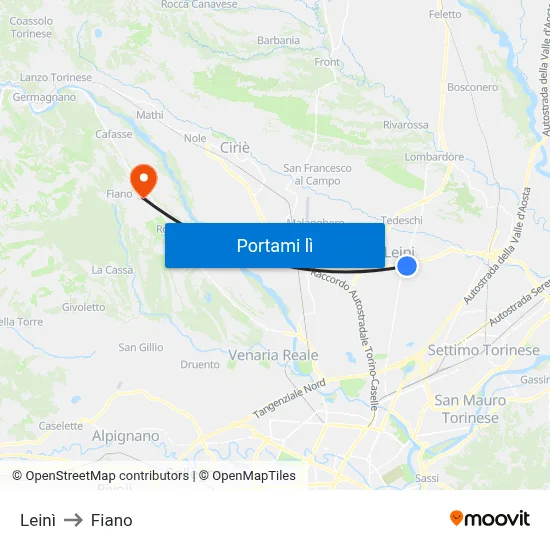 Leinì to Fiano map
