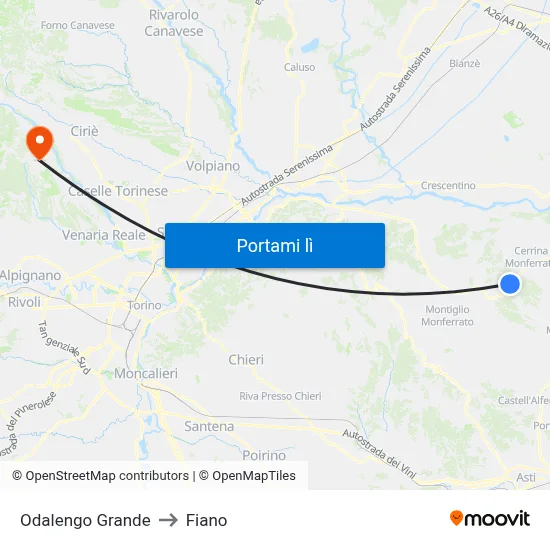 Odalengo Grande to Fiano map