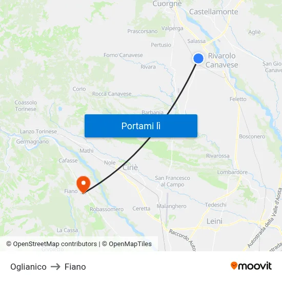 Oglianico to Fiano map