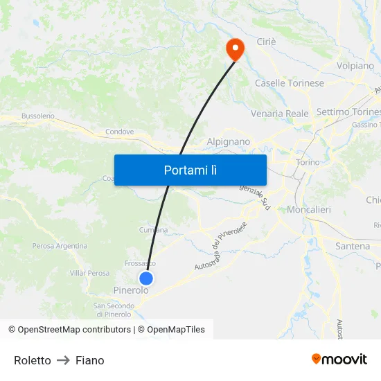 Roletto to Fiano map
