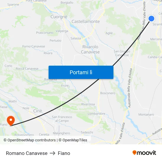 Romano Canavese to Fiano map