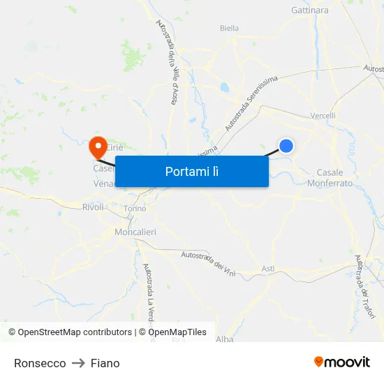 Ronsecco to Fiano map