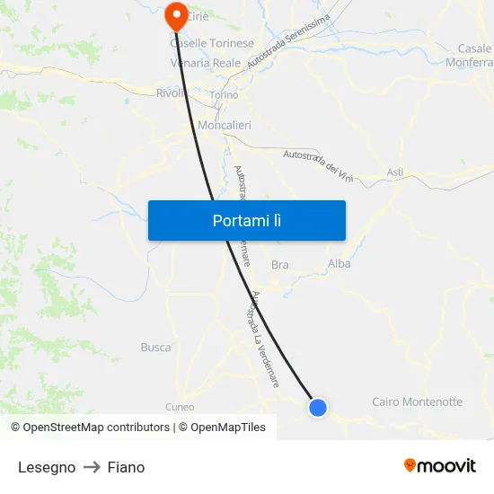 Lesegno to Fiano map