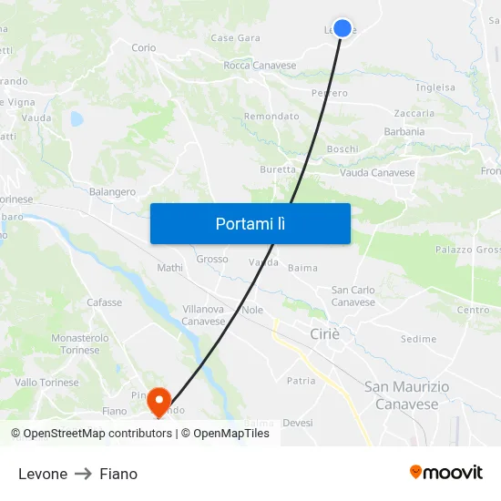 Levone to Fiano map
