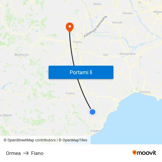 Ormea to Fiano map