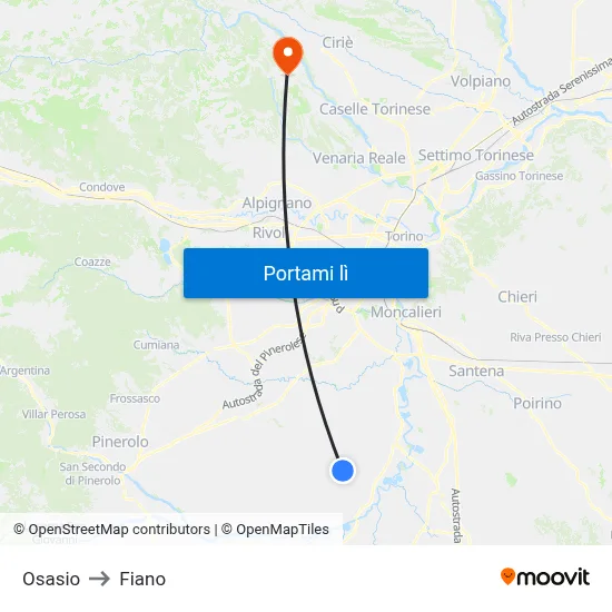 Osasio to Fiano map