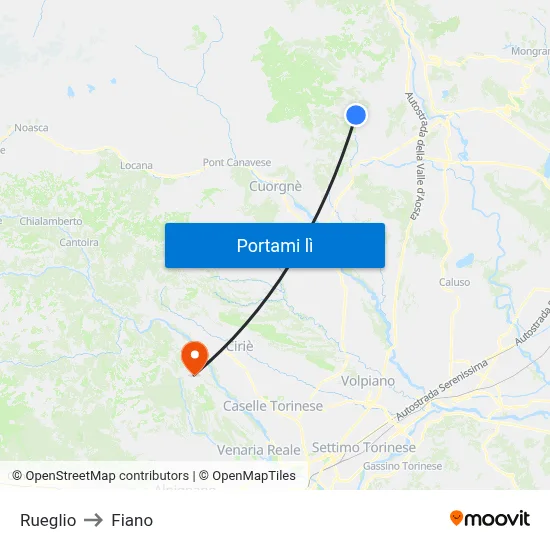 Rueglio to Fiano map