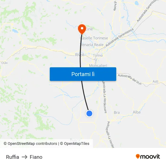 Ruffia to Fiano map