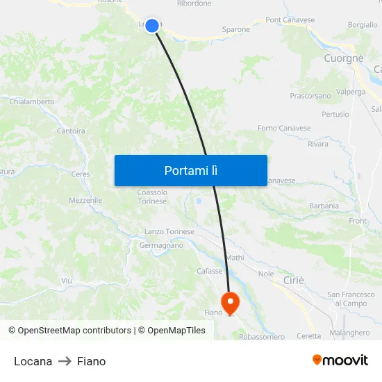 Locana to Fiano map