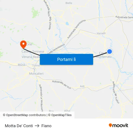 Motta De' Conti to Fiano map