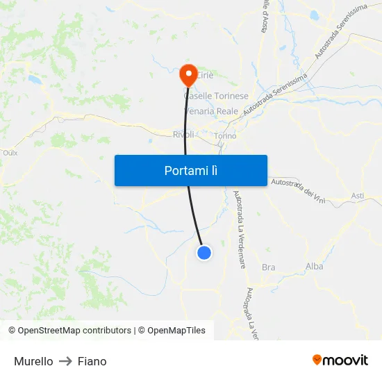 Murello to Fiano map