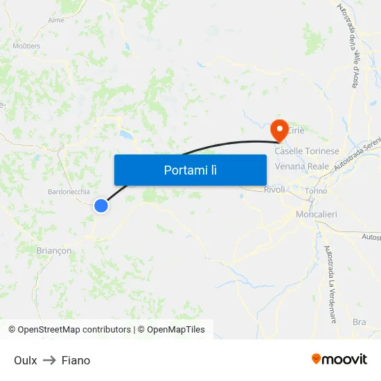 Oulx to Fiano map