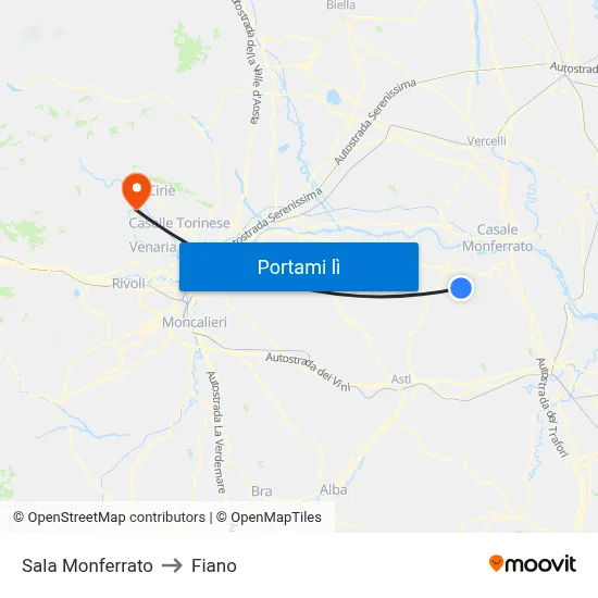 Sala Monferrato to Fiano map