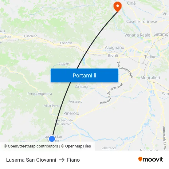 Luserna San Giovanni to Fiano map