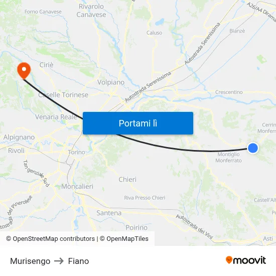 Murisengo to Fiano map