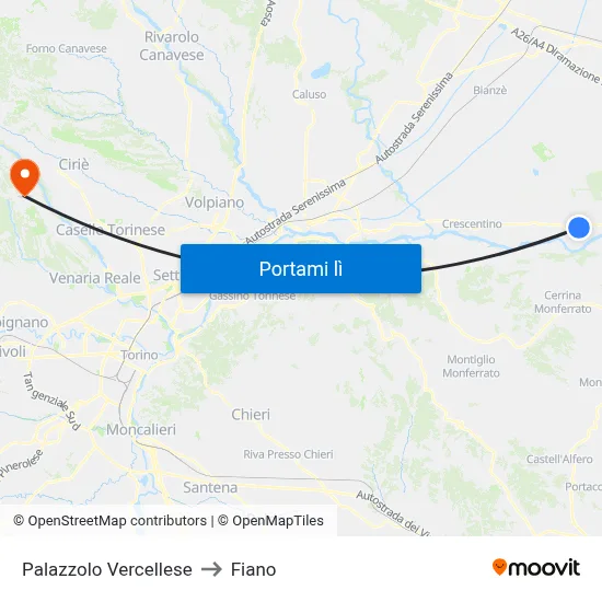 Palazzolo Vercellese to Fiano map