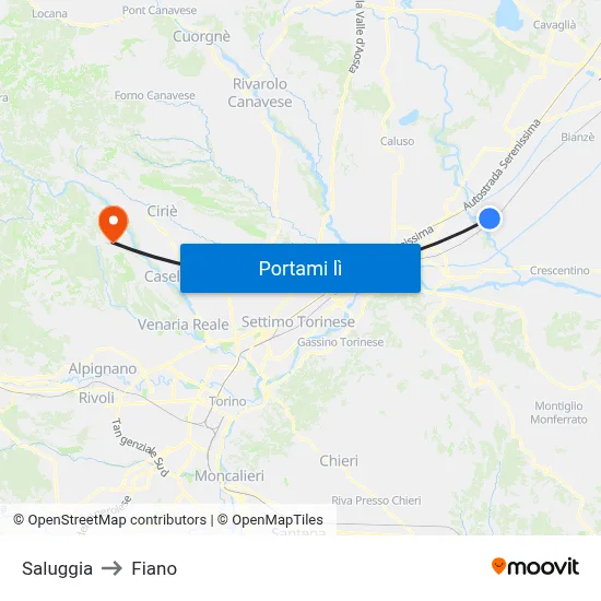 Saluggia to Fiano map