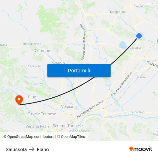 Salussola to Fiano map