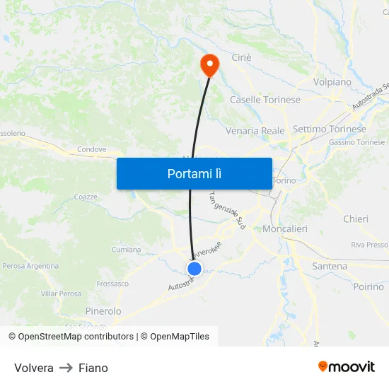 Volvera to Fiano map