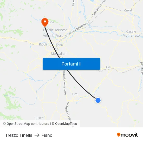 Trezzo Tinella to Fiano map