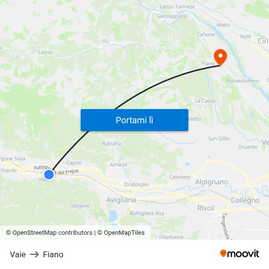 Vaie to Fiano map