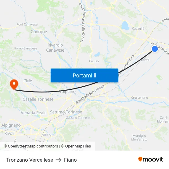 Tronzano Vercellese to Fiano map