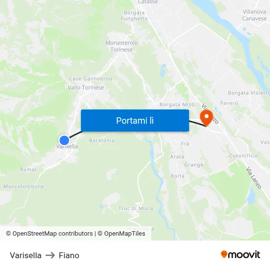 Varisella to Fiano map