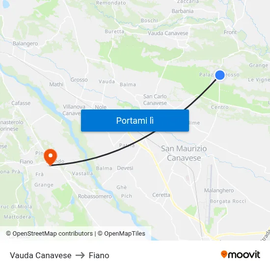Vauda Canavese to Fiano map