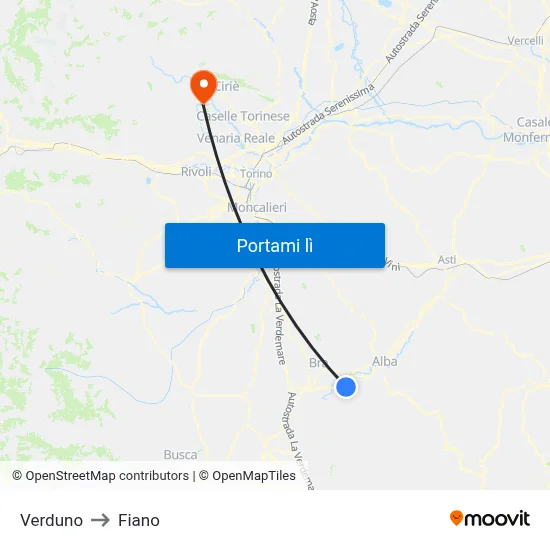 Verduno to Fiano map