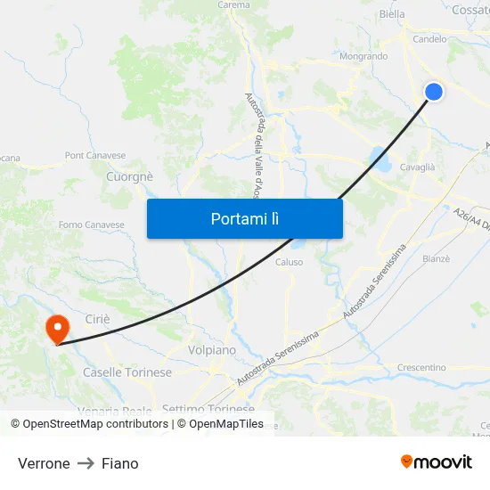 Verrone to Fiano map