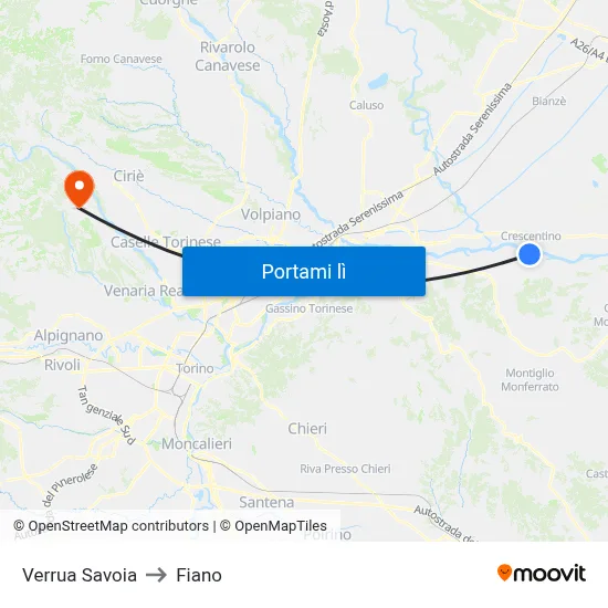 Verrua Savoia to Fiano map