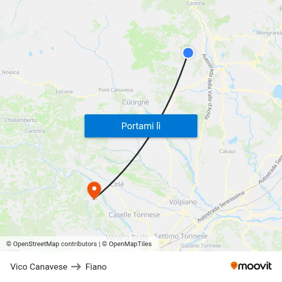 Vico Canavese to Fiano map