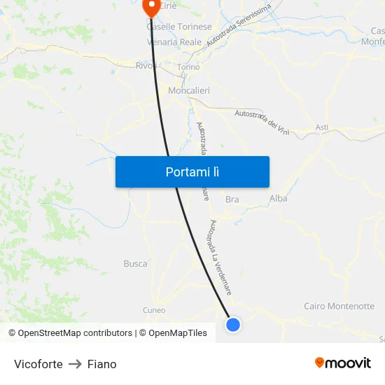Vicoforte to Fiano map