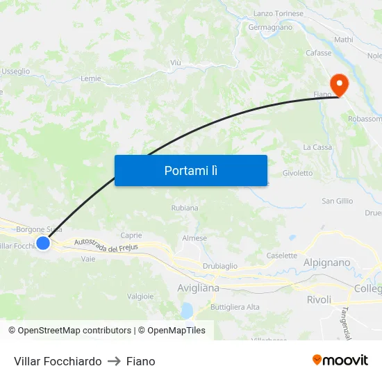 Villar Focchiardo to Fiano map