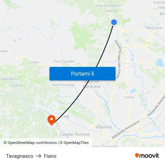 Tavagnasco to Fiano map