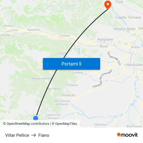 Villar Pellice to Fiano map