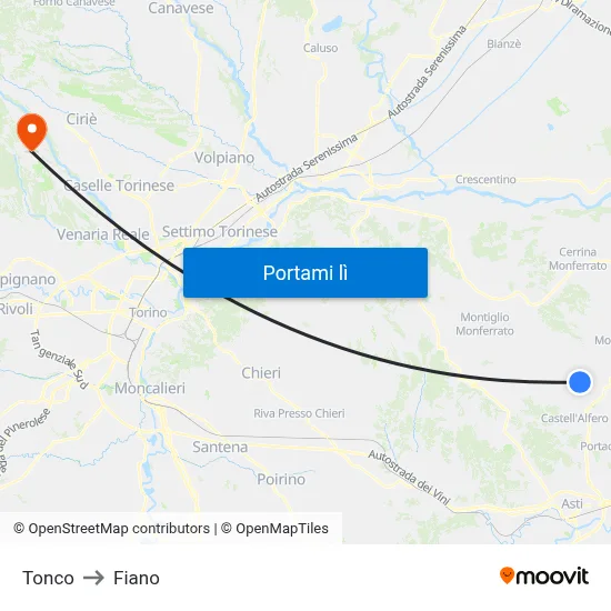 Tonco to Fiano map
