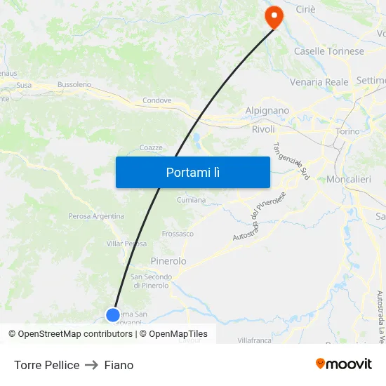 Torre Pellice to Fiano map