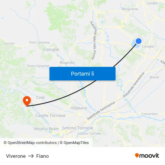 Viverone to Fiano map