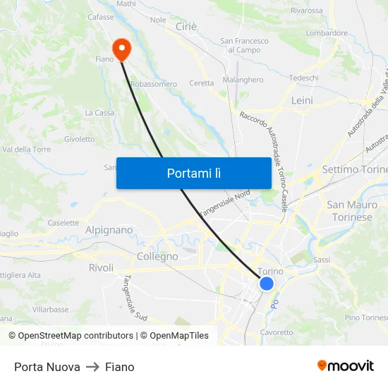 Porta Nuova to Fiano map