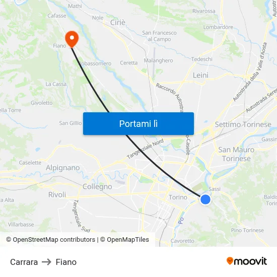 Carrara to Fiano map