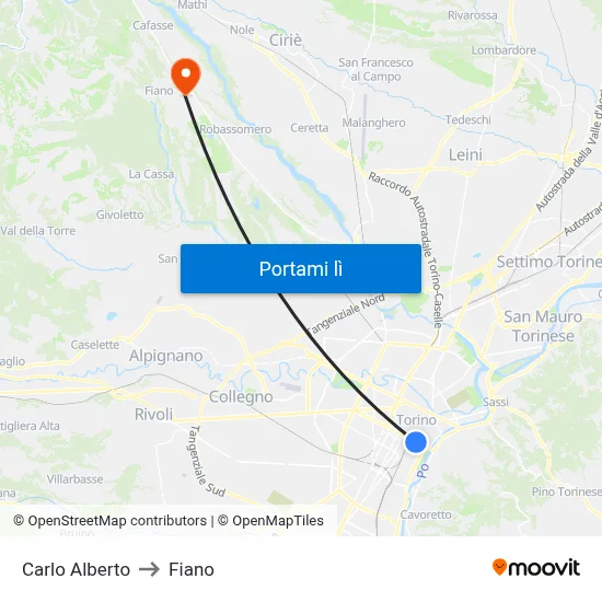 Carlo Alberto to Fiano map