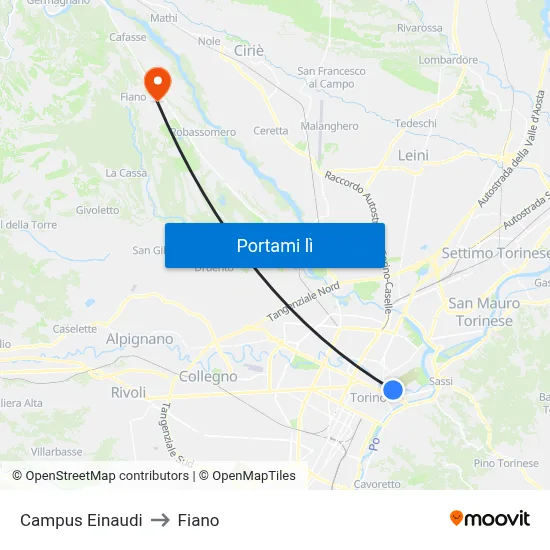 Campus Einaudi to Fiano map