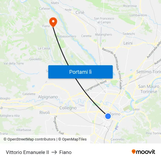 Vittorio Emanuele II to Fiano map