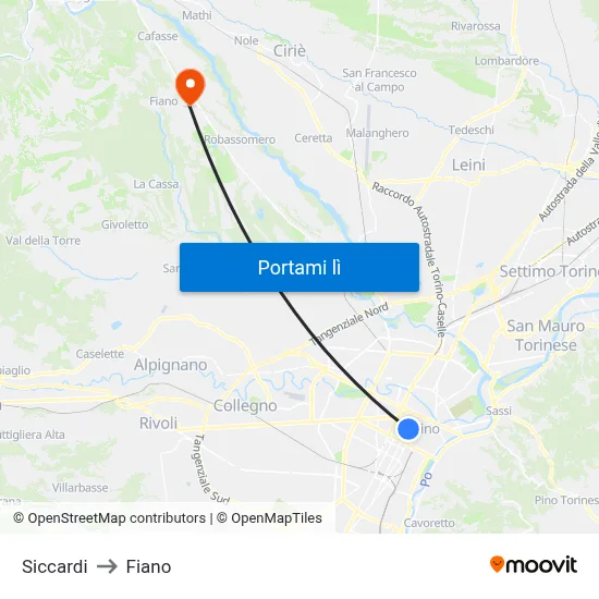 Siccardi to Fiano map