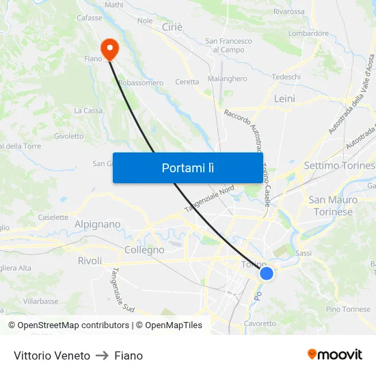 Vittorio Veneto to Fiano map