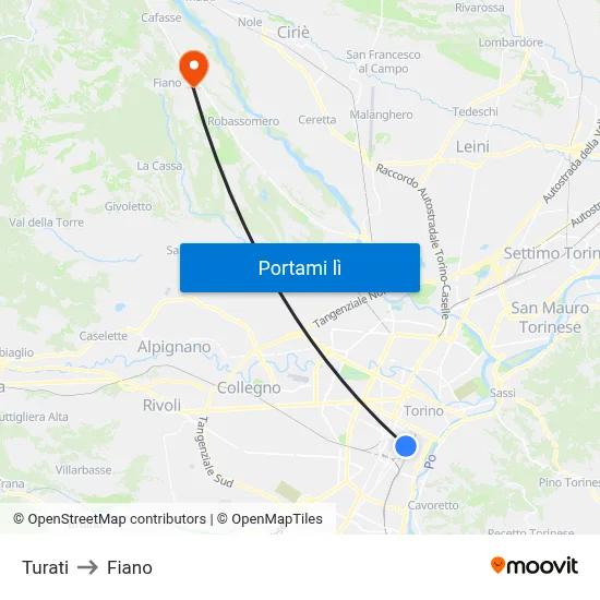 Turati to Fiano map