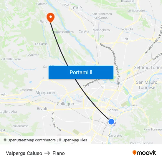 Valperga Caluso to Fiano map