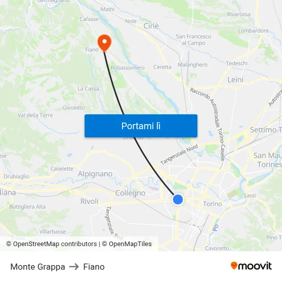 Monte Grappa to Fiano map