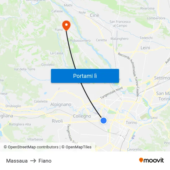 Massaua to Fiano map